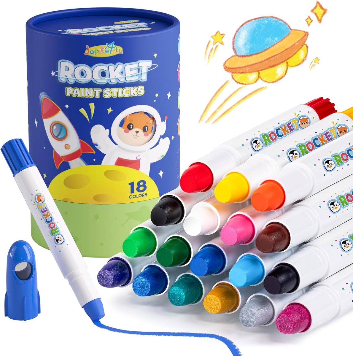 SnelShoppen - 18 Kleuren Raket Tempera Verf Stiften - Sneldrogend, Wasbaar, Niet Giftig - Perfect voor Kinderen, Studenten en Creatieve Kunstprojecten
