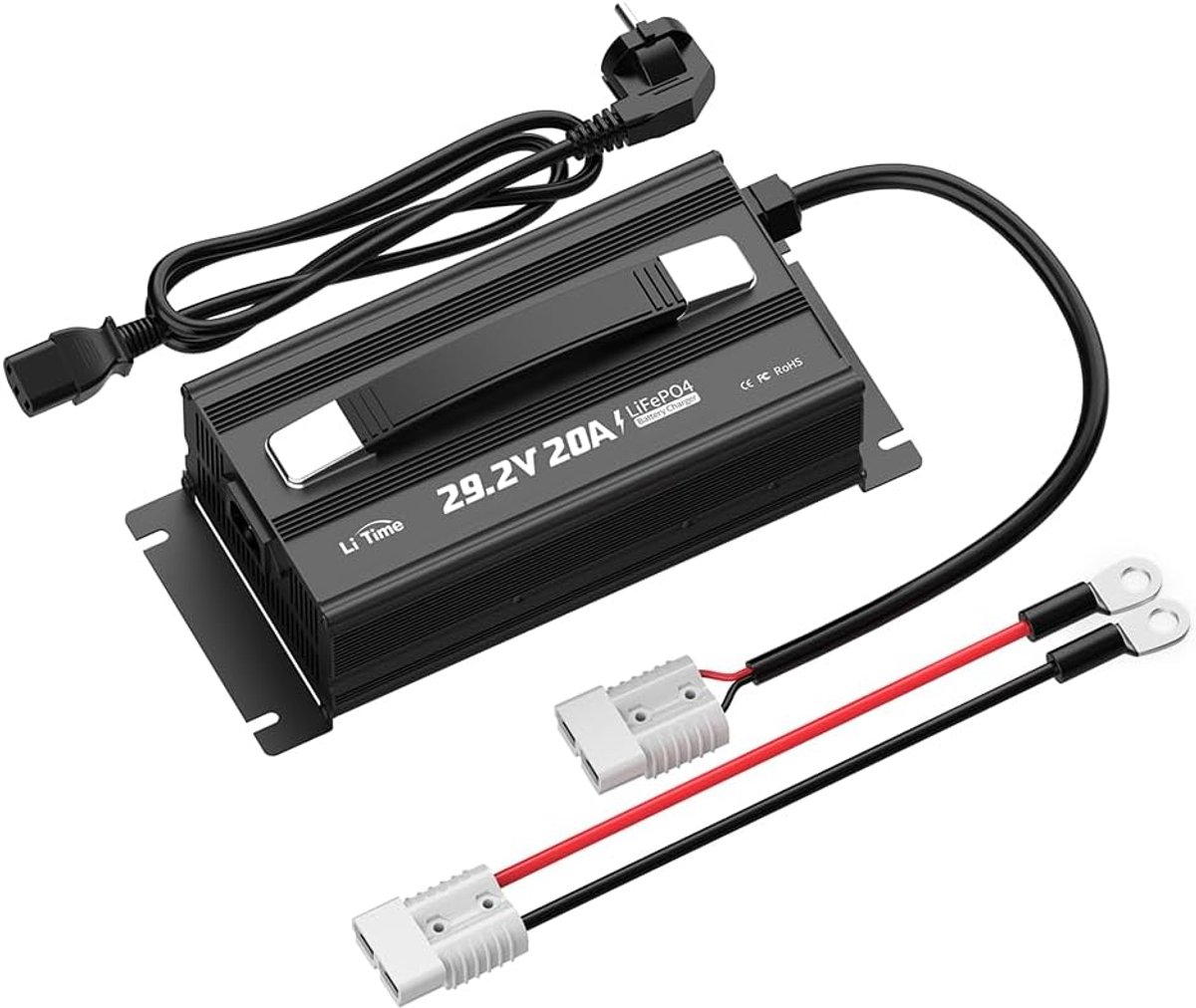 SnelShoppen - 29.2V 20A LiFePO4 Lithium Accu Oplader met Koelventilator, Meerdere Veiligheidsbeschermingen, Ideaal voor 24V (25.6V) Lithium Batterijen