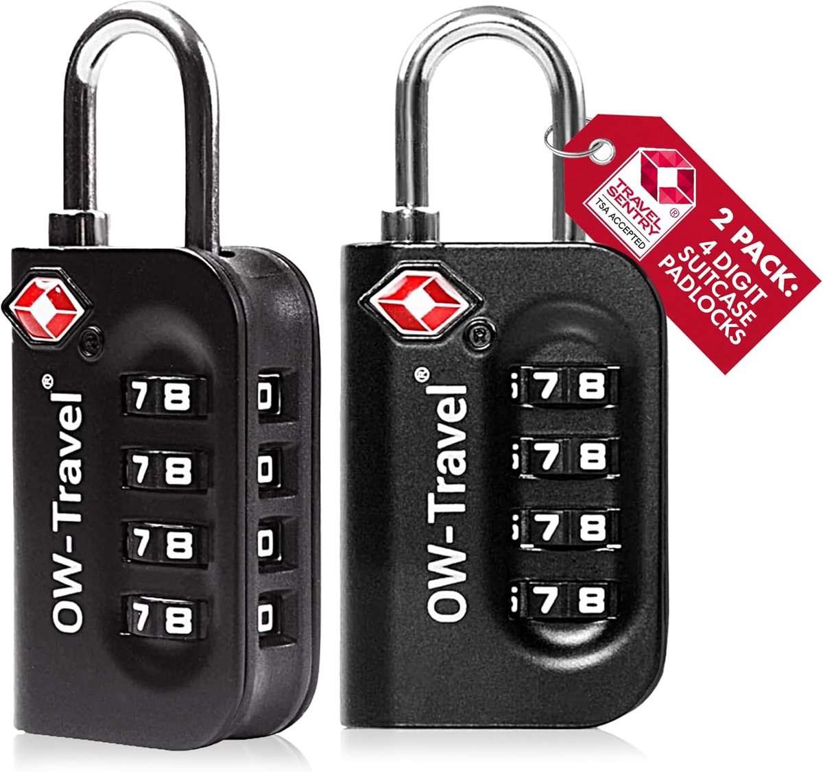 SnelShoppen - TSA Hangslot Combinatie Slot 4 Cijfers - 2 Stuks - Zwart - Robuust Hangslot voor Koffer, Bagage, Rugzak, Gymkluisje, Reizen en Vakantie