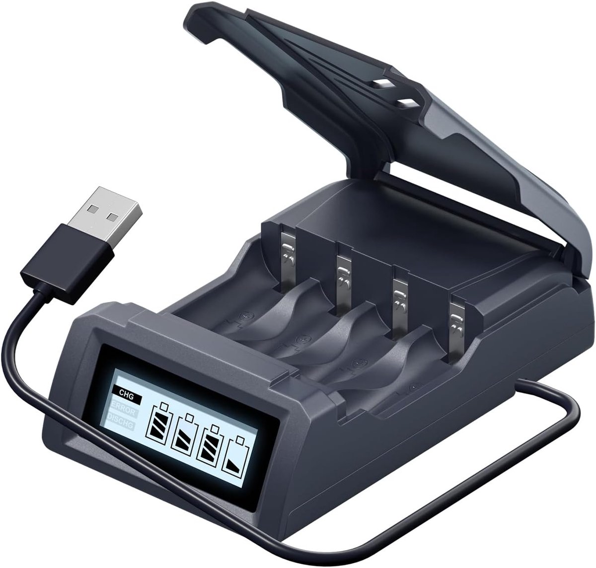 SnelShoppen - AAA Batterijlader voor Universele Lithium 1.5V / NI-MH 1.2V Batterijen AA en AAA, Onafhankelijk Opladen, USB C Snellader