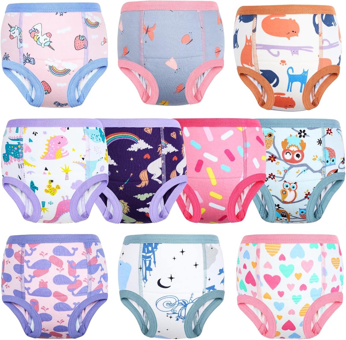 SnelShoppen - Potty Training Onderbroeken Set van 10 voor Jongens en Meisjes, 100% Katoen, Maat 3T, Ideaal voor Zindelijkheidstraining, Absorberend, C