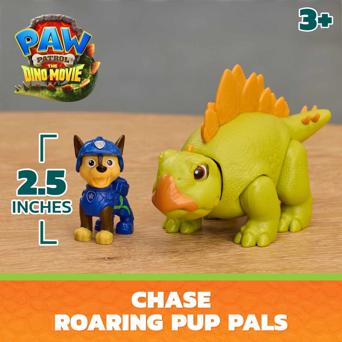 PAW Patrol - De Dino Film - Chase Roaring Pup Pals, bevat beweegbare speelgoeddinosaurus Stegosaurus van 10,1 cm met geactiveerde geluiden en Chase-actiefiguur — cadeau in Spellen & Speelgoed - foto 8