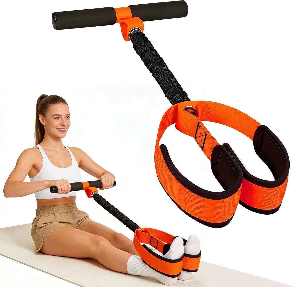 SnelShoppen - Pedal weerstandsband met handvat, multifunctioneel abdominal trainer voor thuis, sit-up apparaat voor buik, benen en armen, anti-slip en