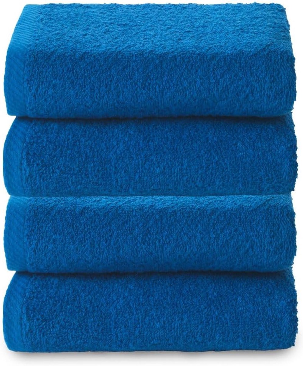 SnelShoppen - 4-pack grote badhanddoeken 100 x 50 cm - zachte en absorberende handdoeken - 100% katoen - lintvrij - snel drogend - Azulina