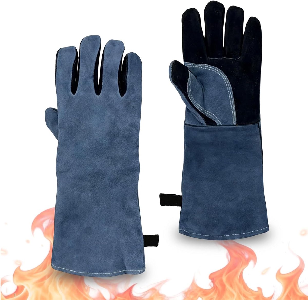 SnelShoppen - Hittebestendige BBQ Handschoenen van Leer, 40x20 cm, Zacht en Duurzaam, voor Barbecue, Oven, Lassen en Open Haard, Grijs, Ondersteuning