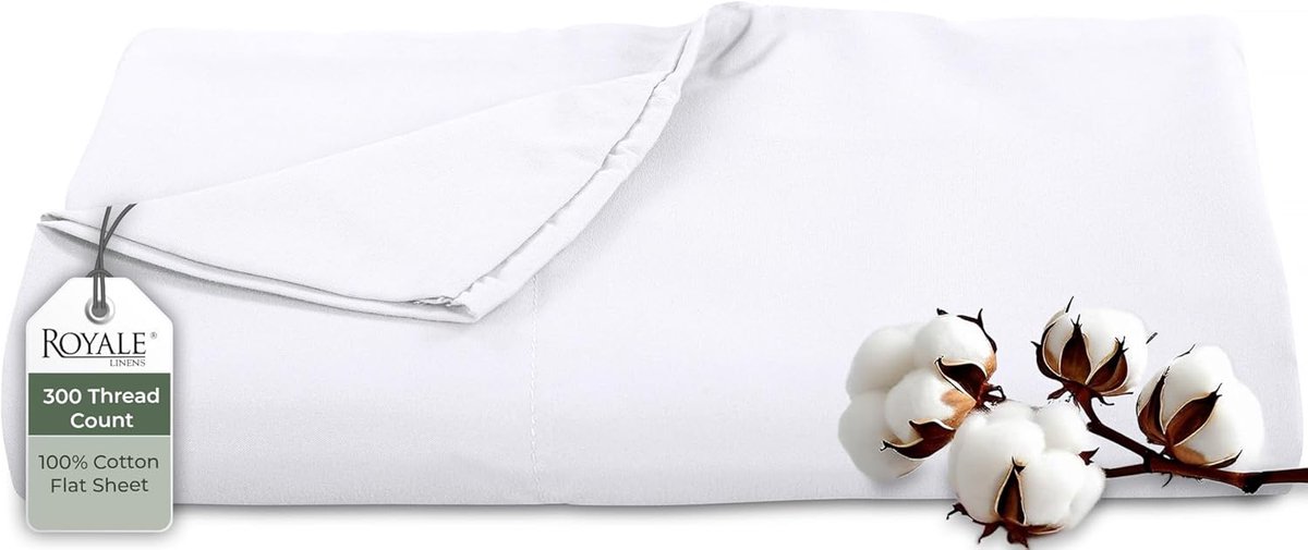 SnelShoppen - Luxe 300 Draadcount Katoenen Bedlaken - Ultra Zacht, Ademend en Koel - Dubbele Flat Sheet - 168x244 cm - Perfect voor Thuis en Hotelgebr