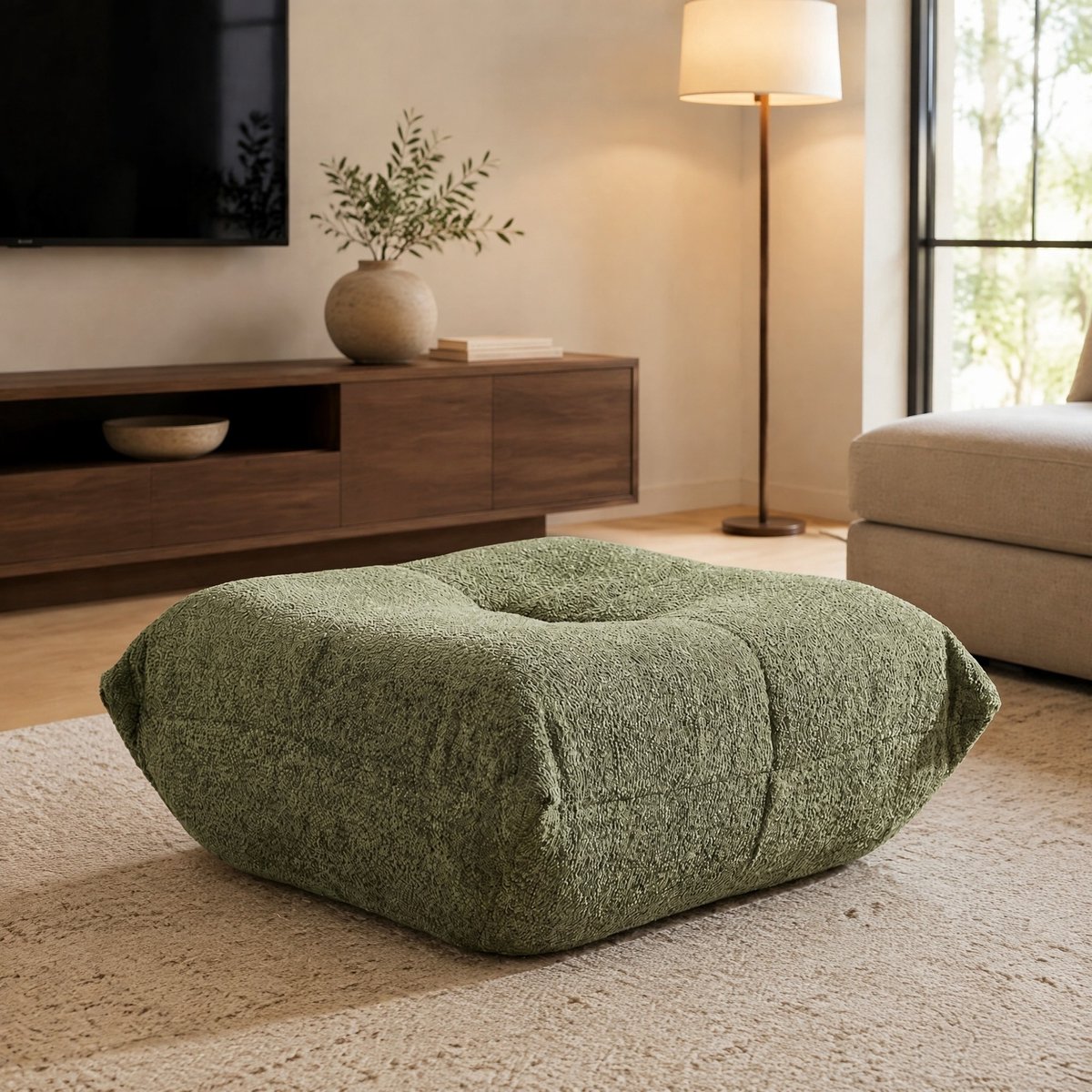 MIVRAY Zitbank – Modulaire Loungefunctie – 94 x 83 x 34 cm – Chenille Stof en Metaal – Groen – Zonder Montage met Verstelbare Ligpositie