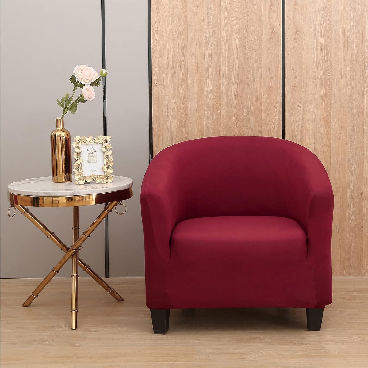 SnelShoppen - Club Chair Cover met Elastische Onderkant, Universele Stof, 1 Stuk Sofa Cover voor Bar Counter Woonkamer (Wijn)