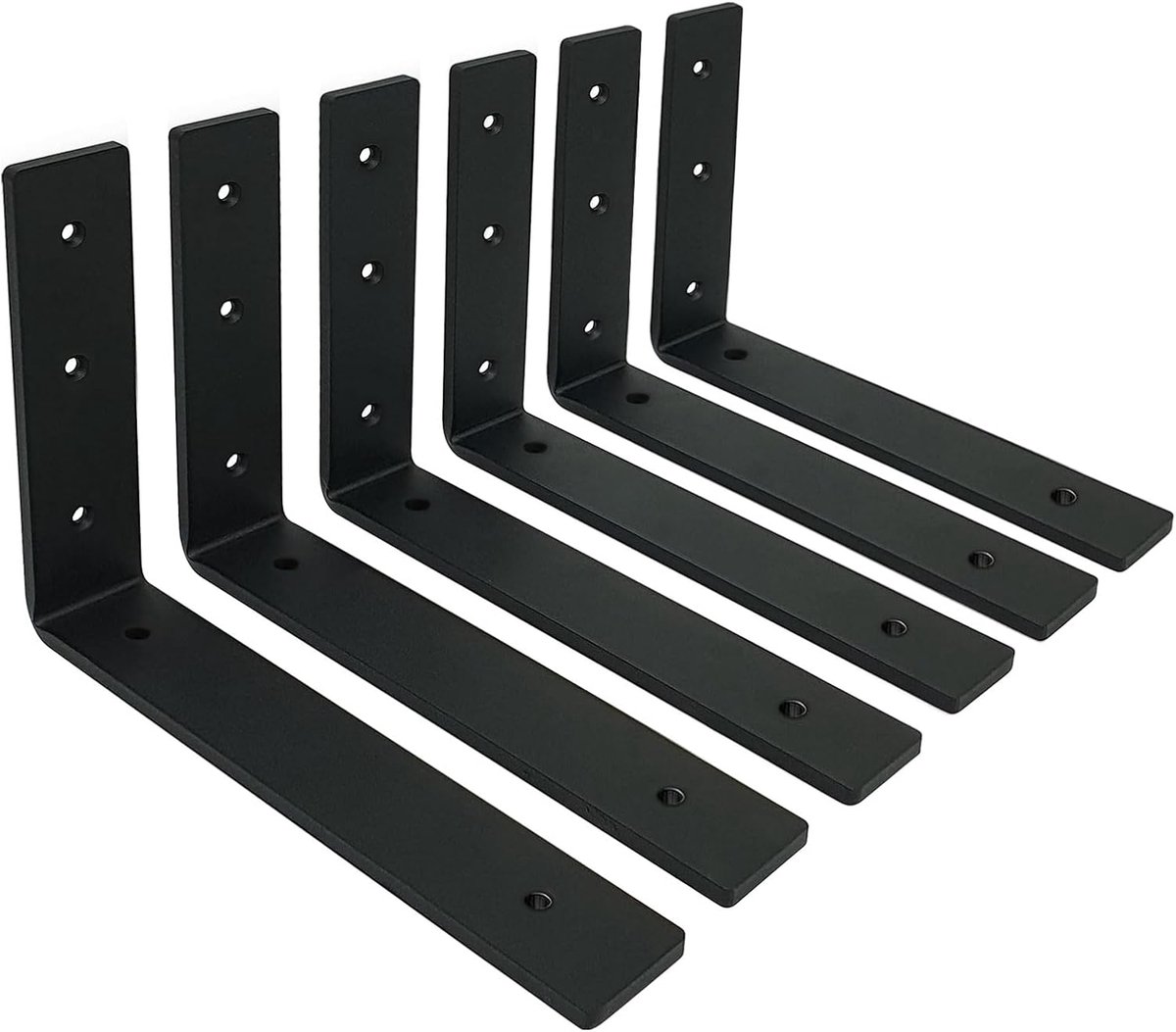 SnelShoppen - 6 Stuks Zwart Stalen Plankdragers - Robuuste L-vormige Planksteunen - 25cm - Draagvermogen tot 60 kg - Ideaal voor Wandplanken in Keuken