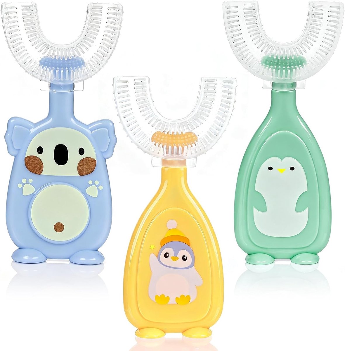Set van 3 U-vormige tandenborstels voor kinderen 2-6 jaar, silicone haren, 360 graden mondreiniging, massage voor het tandvlees, BPA-vrij en gebruiksaanwijzing inbegrepen