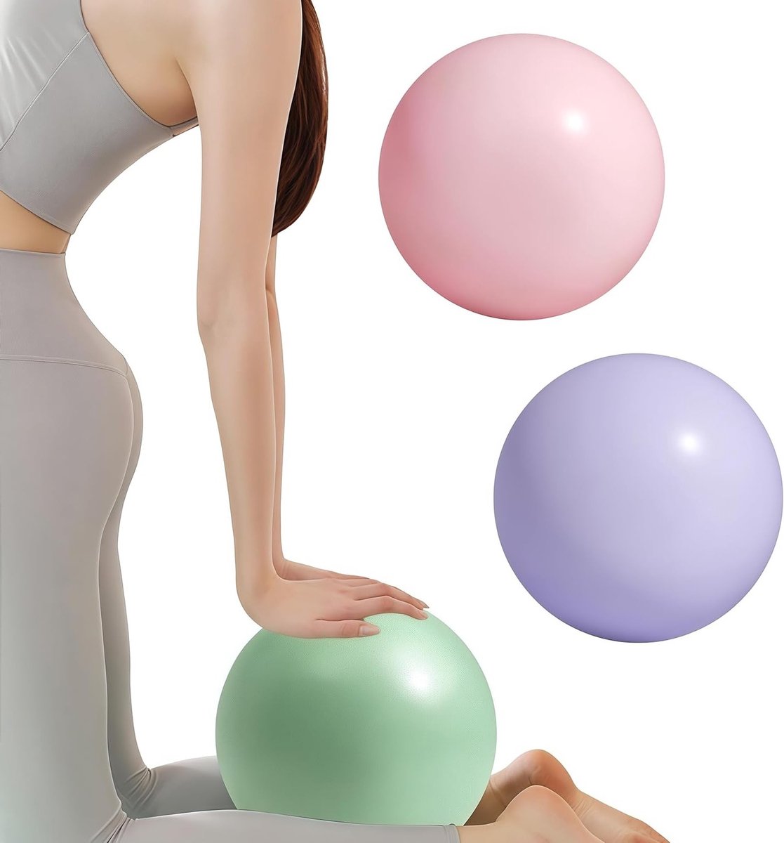 Set van 3 Pilatesballen 25 cm - Zachte, Antislip en Versterkte Gymnastiekballen in Roze, Paars en Groen met Pomp - Ideaal voor Yoga, Fitness en Thuisgebruik