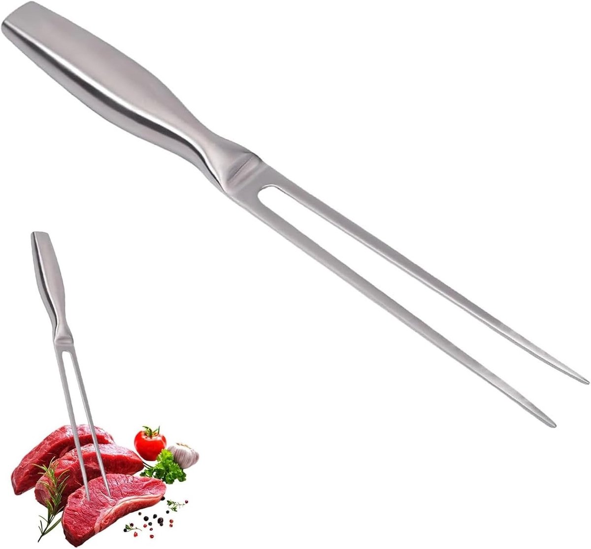 Professionele Vleesvork van RVS, 27 cm, Ideaal voor Steaks, Gegrild Vlees en Groenten, Roestvrij en Makkelijk Schoon te Maken
