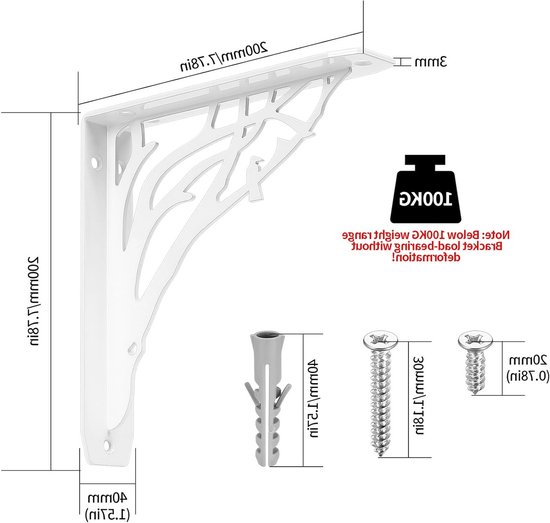 Zware Wandbeugels voor Drijvende Planken, Decoratieve Metalen Steunbeugels, Triangulaire Hoeksteunen (Wit, 20.5 cm, Boomstijl) - 2 Stuks — afbeelding 5