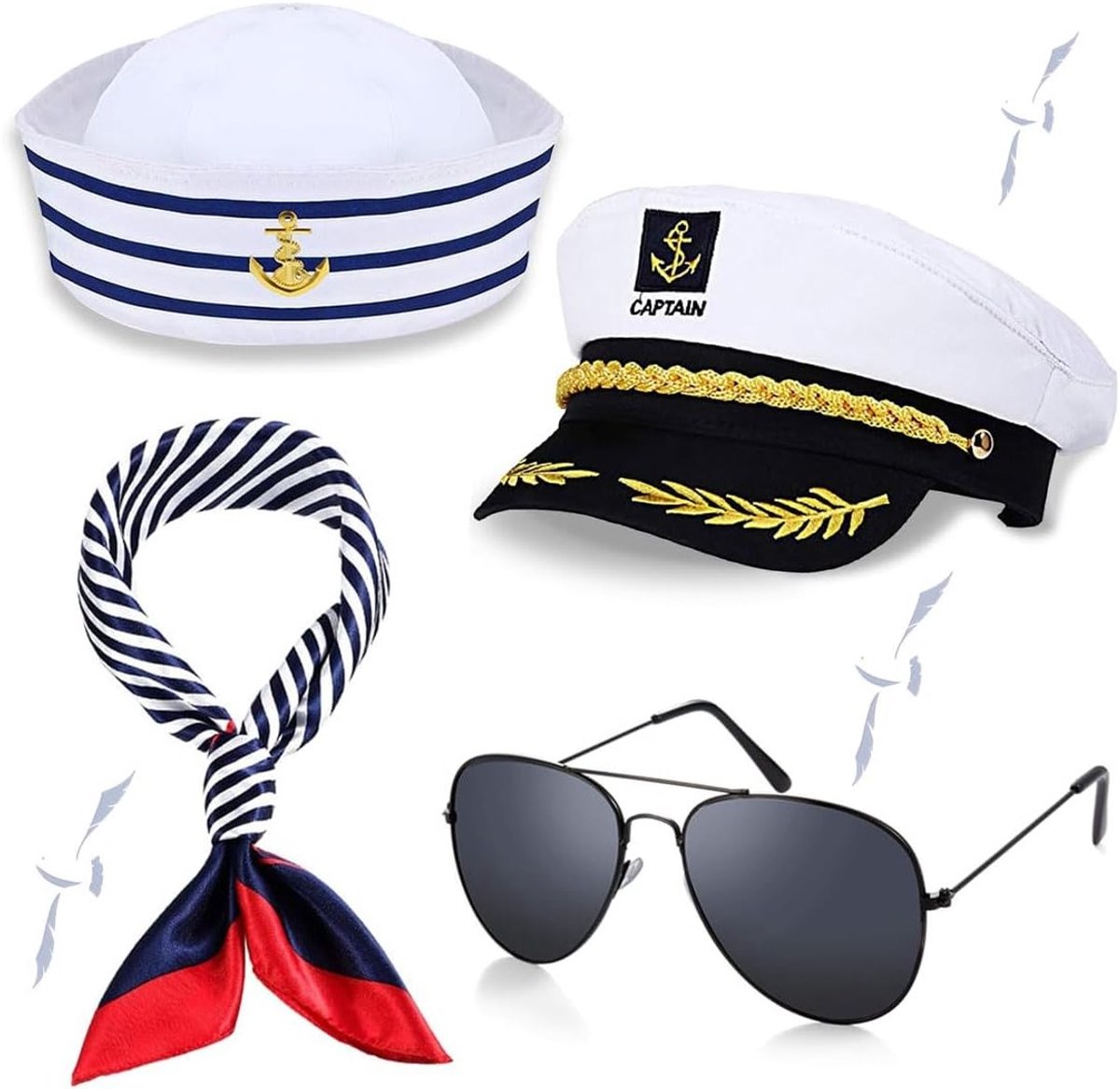 Zeevaarders Hoed, Zonnebril en Sjaal Set - 4 Delige Kostuumaccessoires voor Volwassenen, Perfect voor Feestjes, Cosplay en Maritieme Evenementen