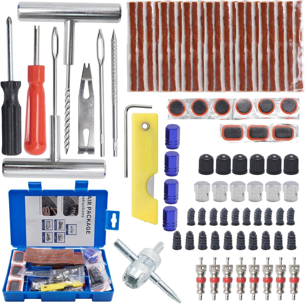 SnelShoppen - 95-delige Bandenreparatieset - Bandenreparatie Gereedschapset - Inclusief Patchnaalden, Bandenlichter, Ventieldoppen - Voor Vrachtwagens