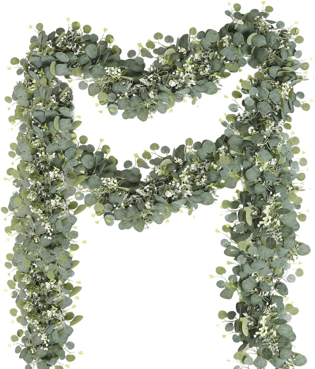 SnelShoppen - Set van 2 Kunstmatige Eucalyptus Garlends 180 cm - Witte Bladeren voor Decor