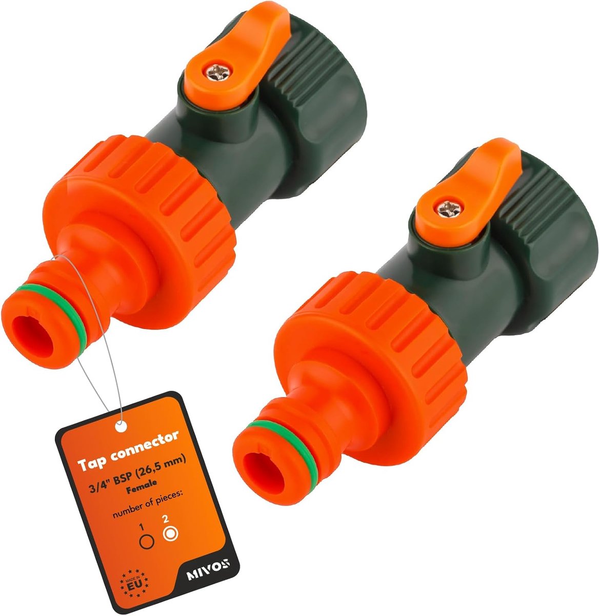 SnelShoppen - 2 x Tap Connector met Stopkraan voor Tuinslang - 3/4 inch BSP (26.5mm) - Tuinaccessoire voor Snelkoppeling - Tuin, Camping, Buiten