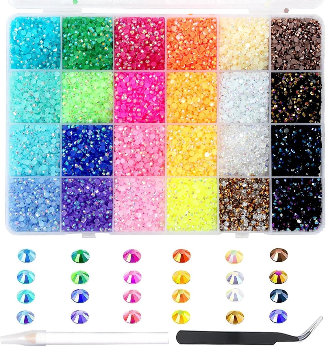 SnelShoppen - 24000 Stuks Nail Rhinestones - 3mm Regenboog Strass Steentjes voor Nailart en Handwerk - Inclusief Pincet en Dots voor DIY Projecten