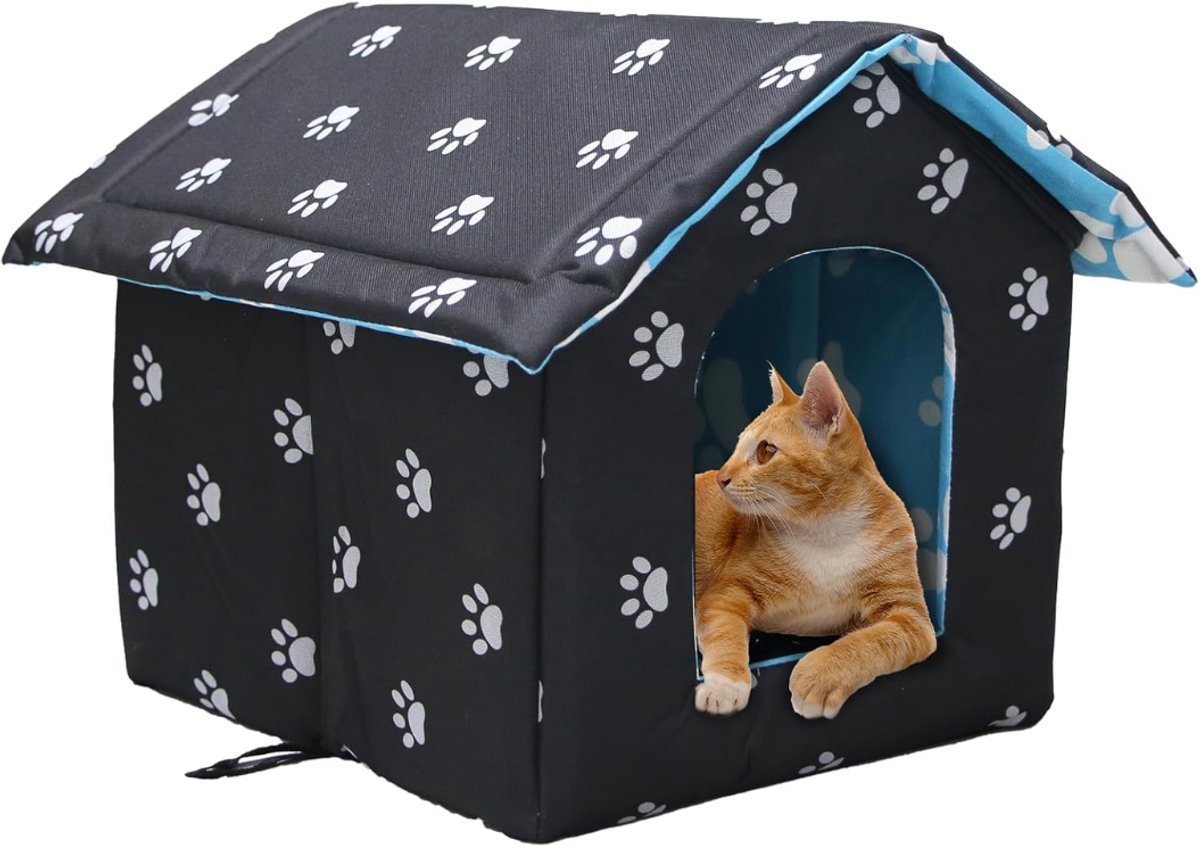 SNJY® Kattenhuis voor Buiten - Kattenhok - Kattenbak - Dierenhuis - 35L x 33B x 30H cm - Zwart