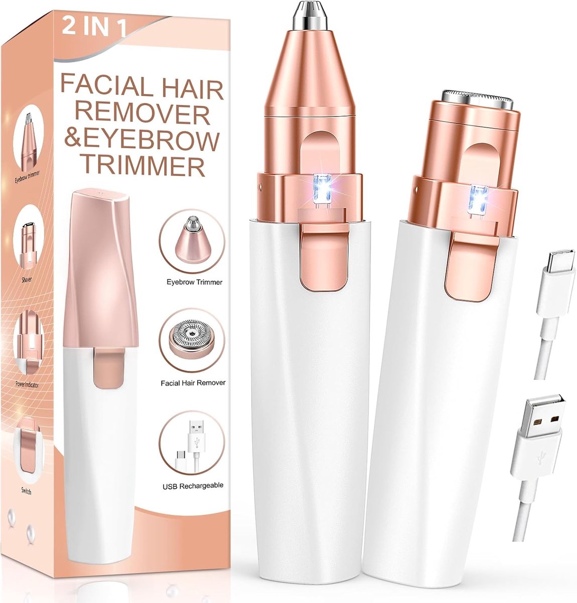 SnelShoppen - Elektrische Wenkbrauwtrimmer & Gezichtshaarverwijderaar voor Vrouwen: Pijnloze, Snelle & Zachte Scheerbeurt voor Bovenlip, Kin & Wangen,