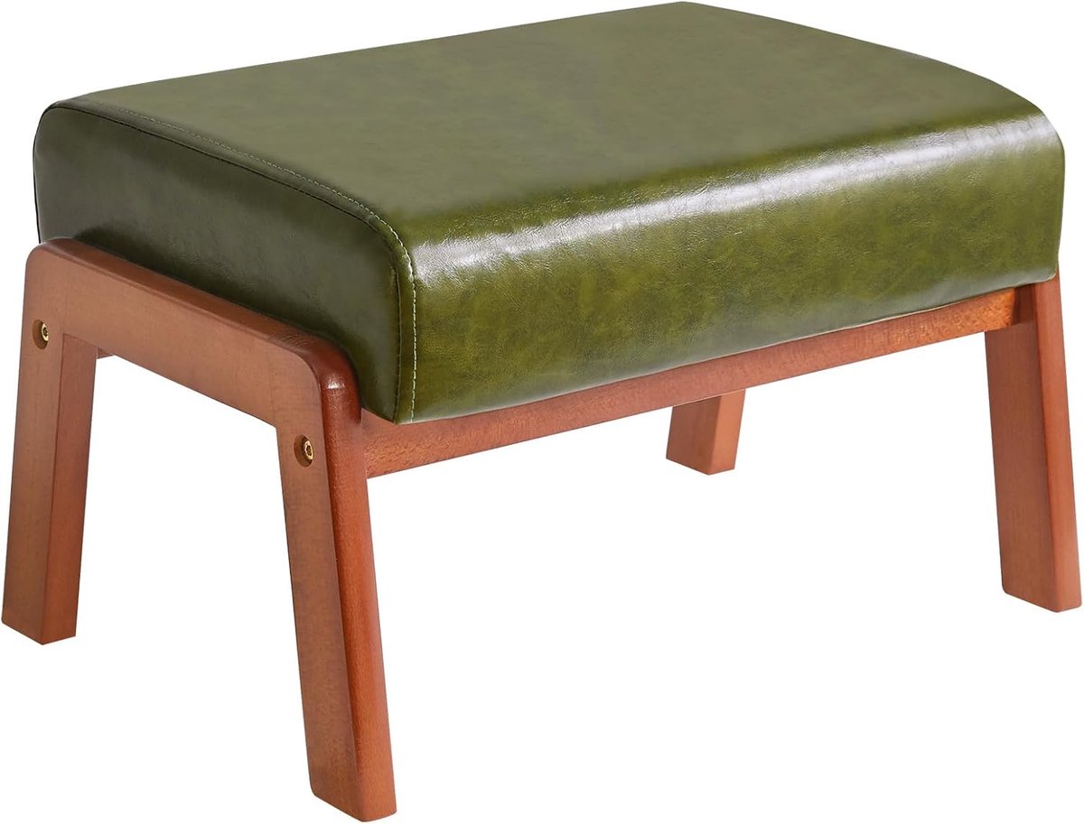 SnelShoppen - 10.2" H Rectangular PU Faux Leather Foot Stool Ottomans, Comfortabele Voetensteun met Gevoerde Zitting en Houten Poten, Modern Accent Vo