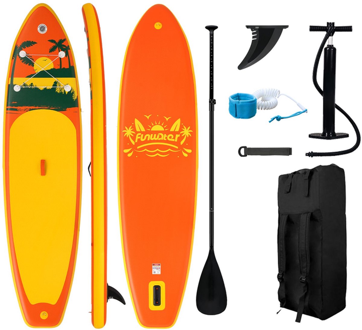 FunWater Stand Up Paddle Board 335x84x15 cm - Opblaasbaar paddleboard voor volwassenen en beginners - Compleet SUP pakket - Max.120 KG - Oranje-geel