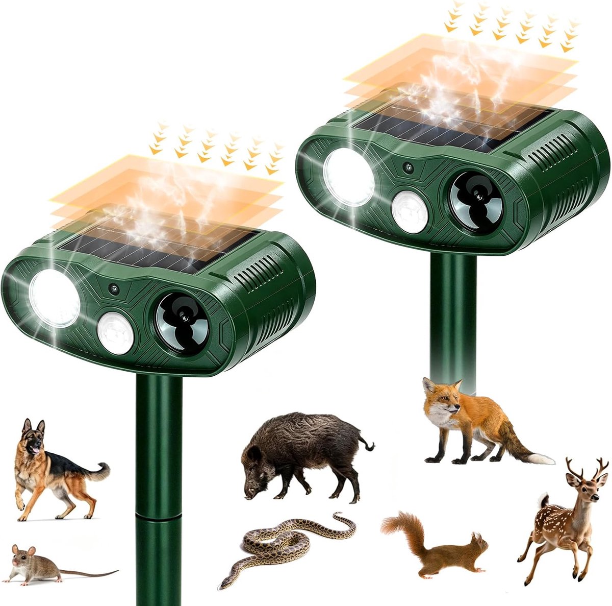 SnelShoppen - 2 Stuks Kattenverjager op Zonne-energie - Ultrasone Dierenverjager voor Tuin, IPX4 Waterdicht, 10m Bereik tegen Katten, Honden, Marters