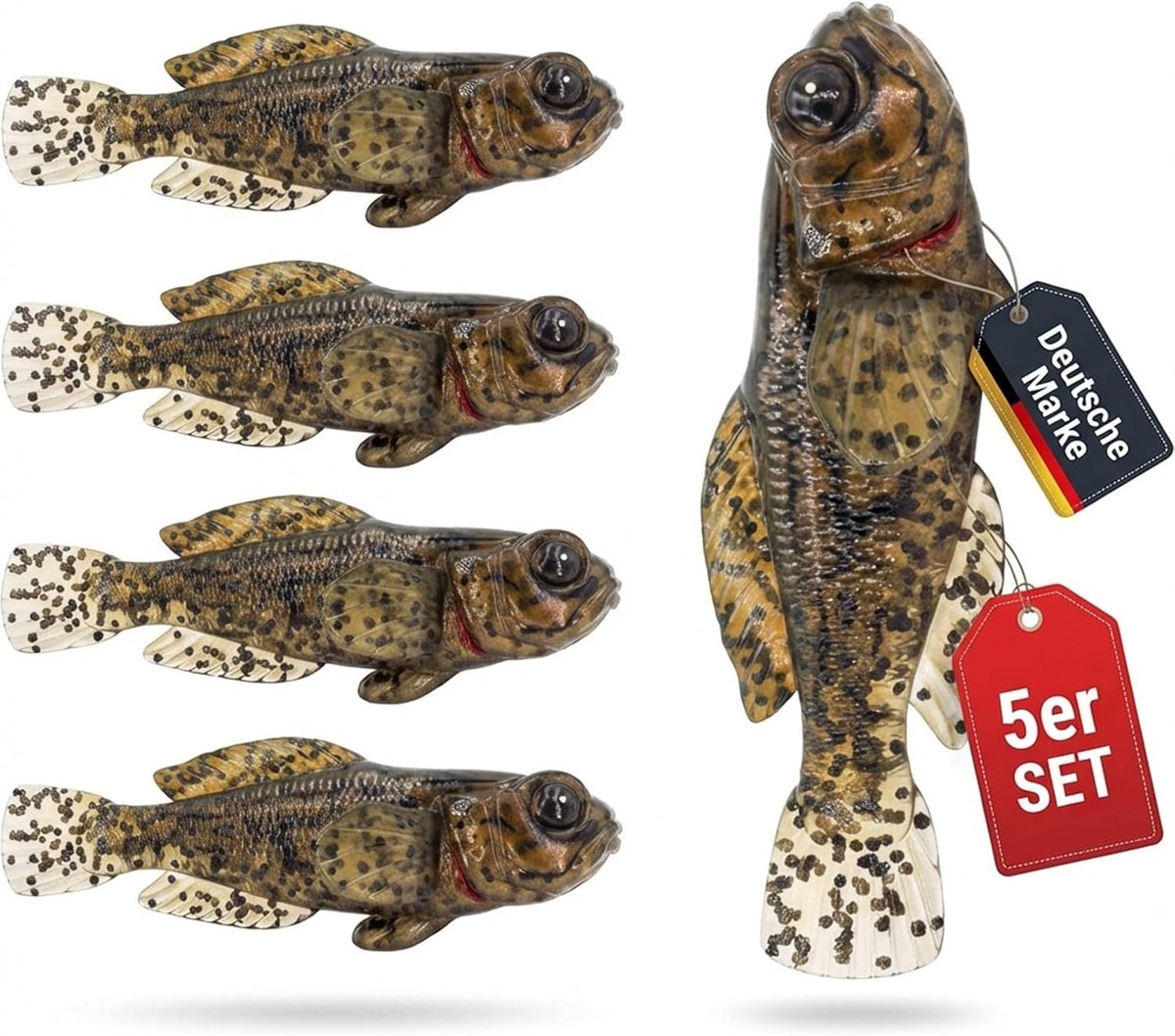 SnelShoppen - Set van 5 Rubber Vissen voor Snoek, Baars en Forel Vissen - Ultra Realistisch, 7.5cm, 9g, Perfecte Predator Bait