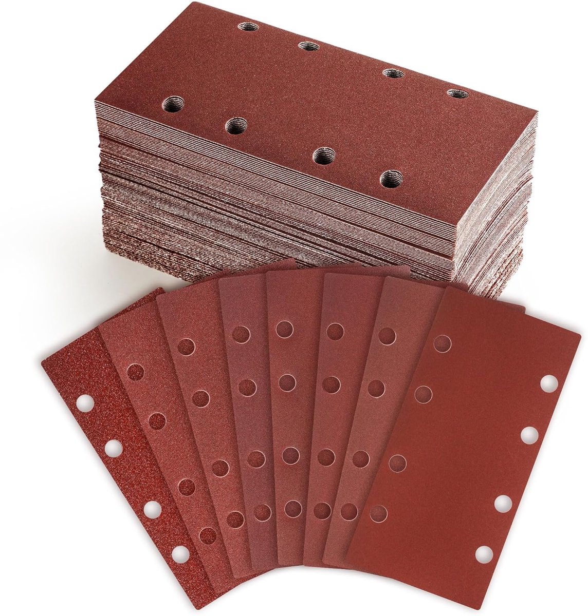 SnelShoppen - Schuurpapier Set 100 Stuks voor Orbital Sanders, 8 Grit Groottes 40-400, 93 x 185 mm, Aluminium Oxide, Perfect voor Houtbewerking en Ren