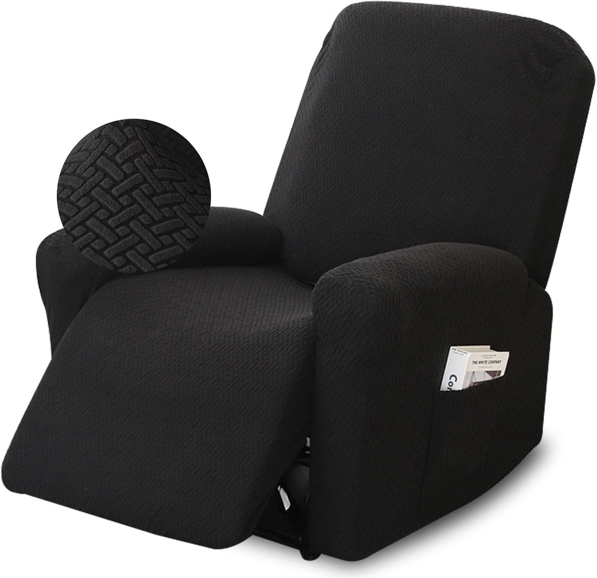 SnelShoppen - 4-delige All-Inclusive Stoelhoes Set voor Recliner, Stretch Sofa Cover met Pocket, Wasbare Polyester, Zwart, Perfect voor Woonkamer en R