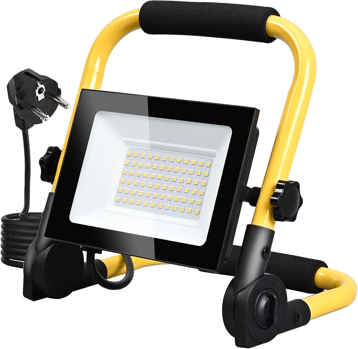 SnelShoppen - LED Bouwlamp 50W, 4250 Lumen, Warm Wit 3000K, IP66 Waterdicht, Werklicht met Statief en 3m Kabel voor Bouwplaats, Garage, Feest, Tuin