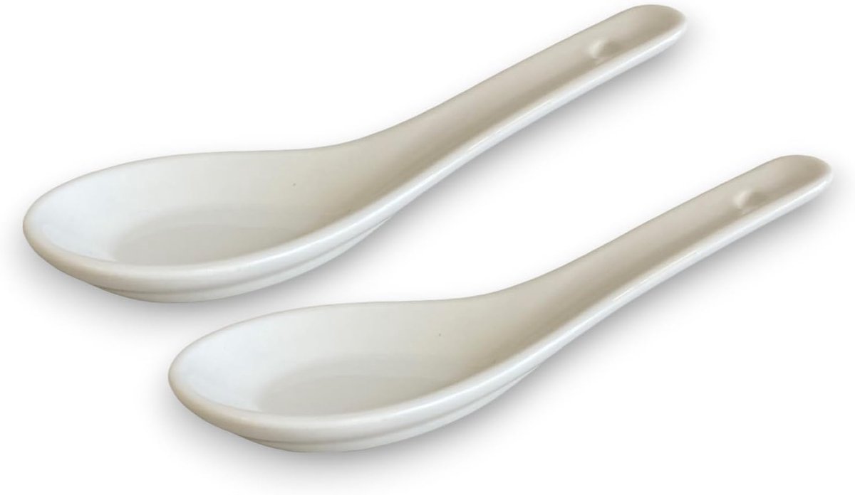 SnelShoppen - Porseleinen Lepelset - 2x13 cm - Rijstlepel, Soeplepel, Serveerlepel, Dessertlepel - Modern Aziatisch Design - Keukenaccessoires