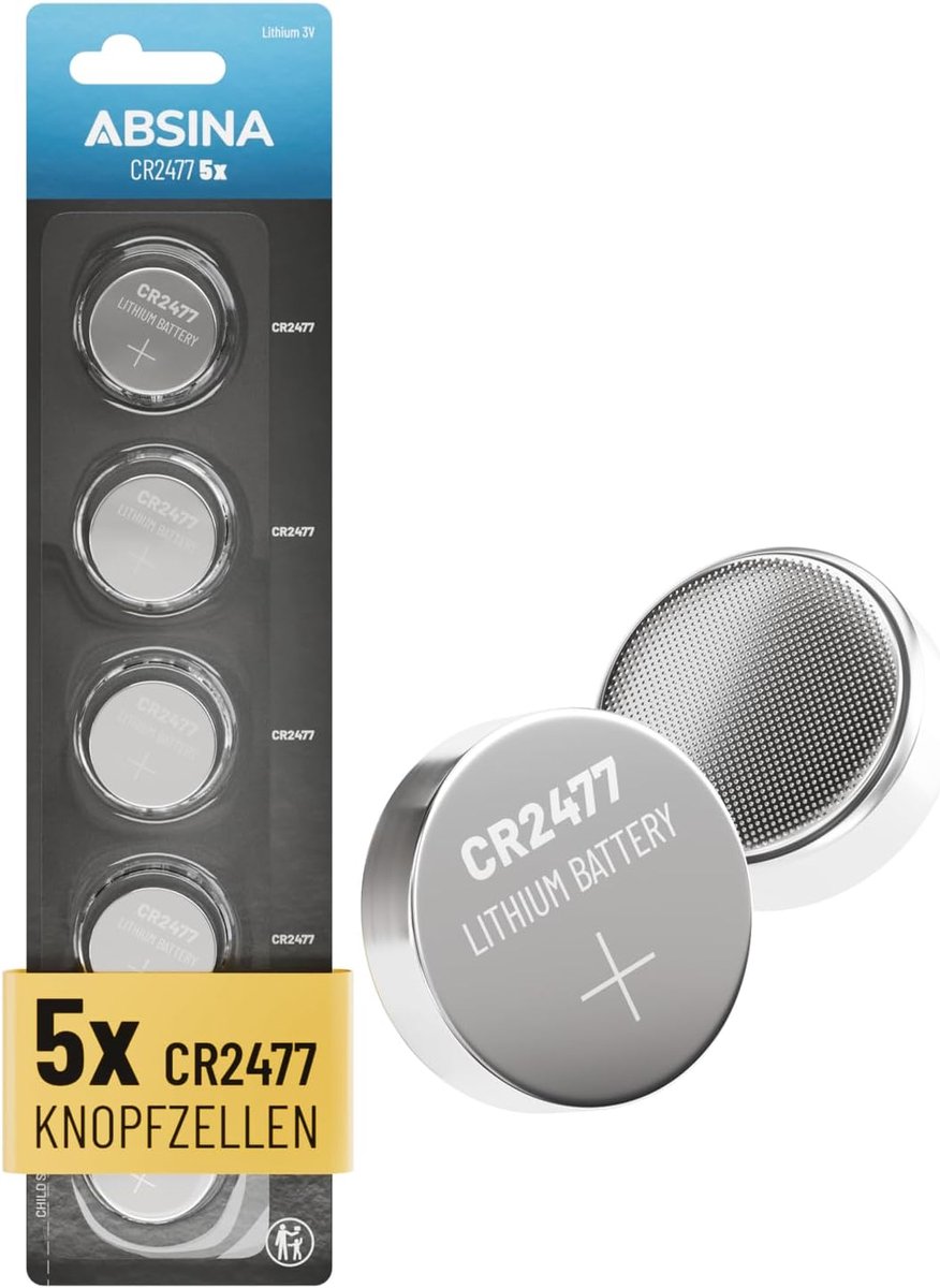 SnelShoppen - Pack van 5 CR2477 3V Lithium Knopcell Batterijen - CR 2477 Lithium Batterijen, Levensduur, Lekvrij, Voor Sensoren, Thermostaten, Fitness
