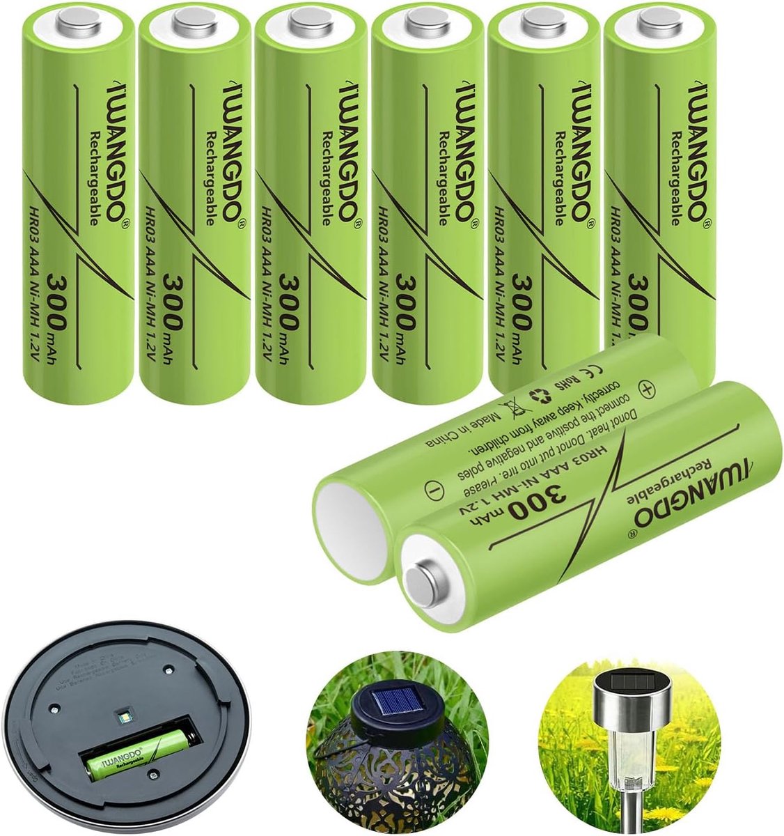SnelShoppen - AAA Oplaadbare Batterijen 300 mAh HR03 voor Tuin Solar Lichten, Vooraf Opgeladen, Pack van 8, NiMH, 1.2V
