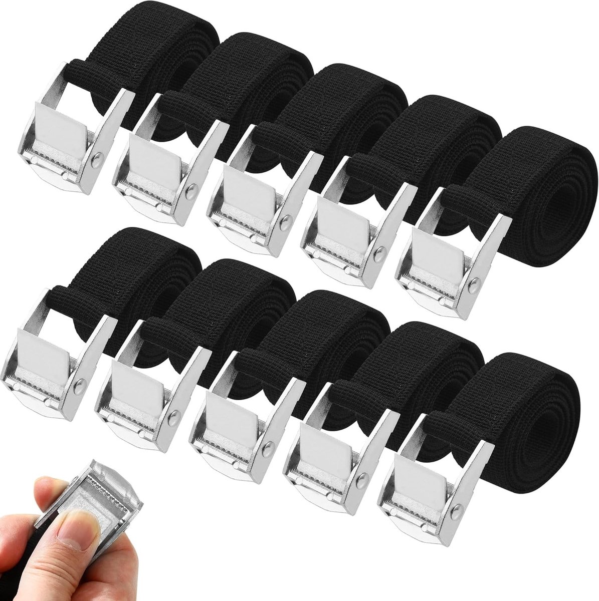 SnelShoppen - Pack van 10 Lashing Straps 25mm x 1m - Sterke Riemen voor Vrachtwagens, Motoren en Vans - Duurzaam Polyester - Ideaal voor Transport en