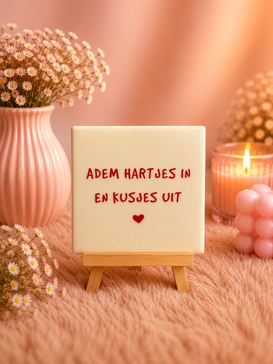 Tegeltje "Adem hartjes in en kusjes uit" | Viva Femme | Tegeltjes met tekst | Decoratie | Wonen | Cadeau | Spreuktegel | Humor
