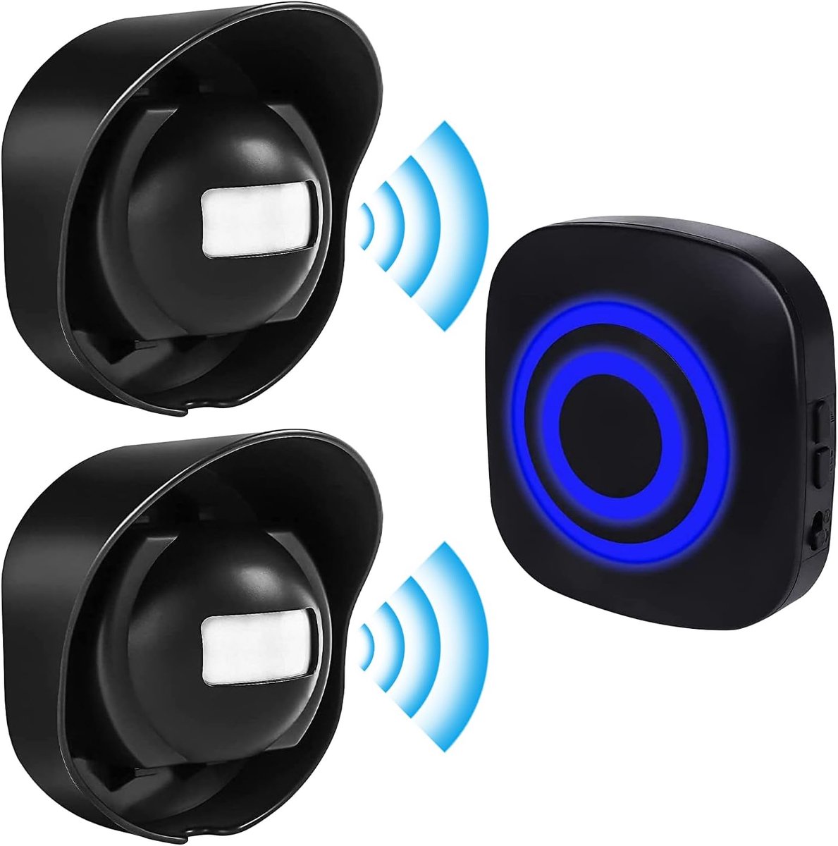 SnelShoppen - Draadloze Deurbel met Beweging Detector - Vegena Driveway Alarm - 38 Ringtones - Waterdicht IP52 - Blauw LED Display - 1 Ontvanger, 2 Tr
