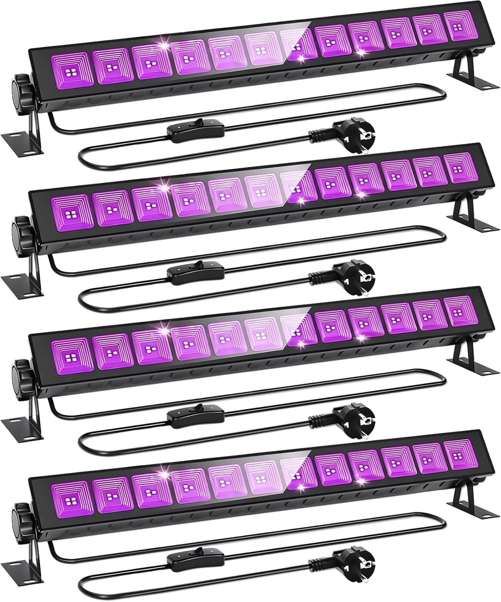 SnelShoppen - 45W LED Blacklight Bars - 4 Pack Waterproof UV Lamp voor Glow Party, Fluorescent Posters, Bodypaint, Halloween Decoraties, Slaapkamer, S