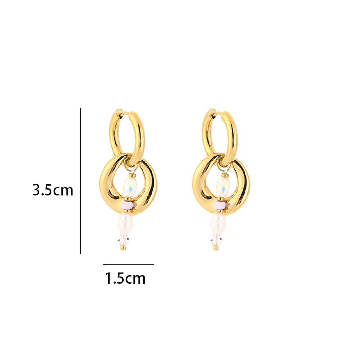 Stainless Steel Luxe Schakel Oorringen met Parels – Elegante Gelaagde Oorhangers - RVS