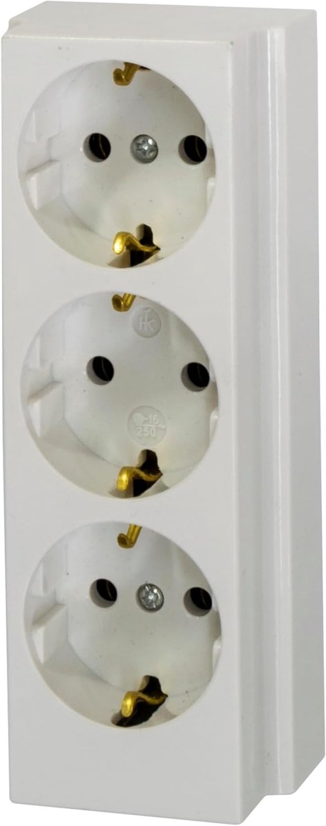 SnelShoppen - Wandcontactdoos, Meerdere Stopcontacten, Verlengsnoer, Powerstrip, Draadloos, Tot 3680 W, 16 A/250 V (3-voudig Wit, Rechte Vorm) - Ideaa