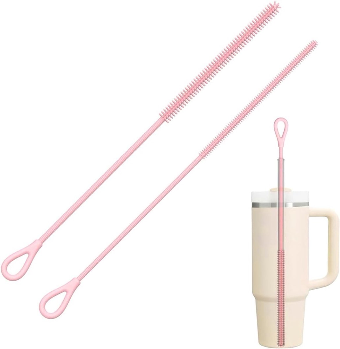 SnelShoppen - Set van 2 Babyfles Borstels met Siliconen Rietjes, 6 mm + 9 mm, Geschikt voor Waterflessen, Babyflessen, Glazen Flessen, Thermosflessen