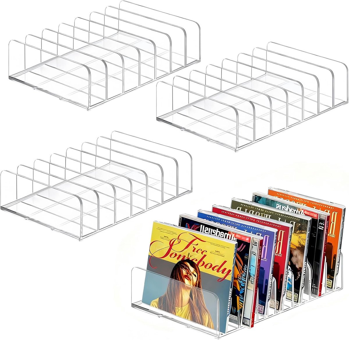SnelShoppen - 4 Stuks Transparante CD Houder, Acryl CD Opberg Rack, DVD Stand, Cosmetica Organizer, Meerdere Compartimenten, Media Rack voor Cassettes