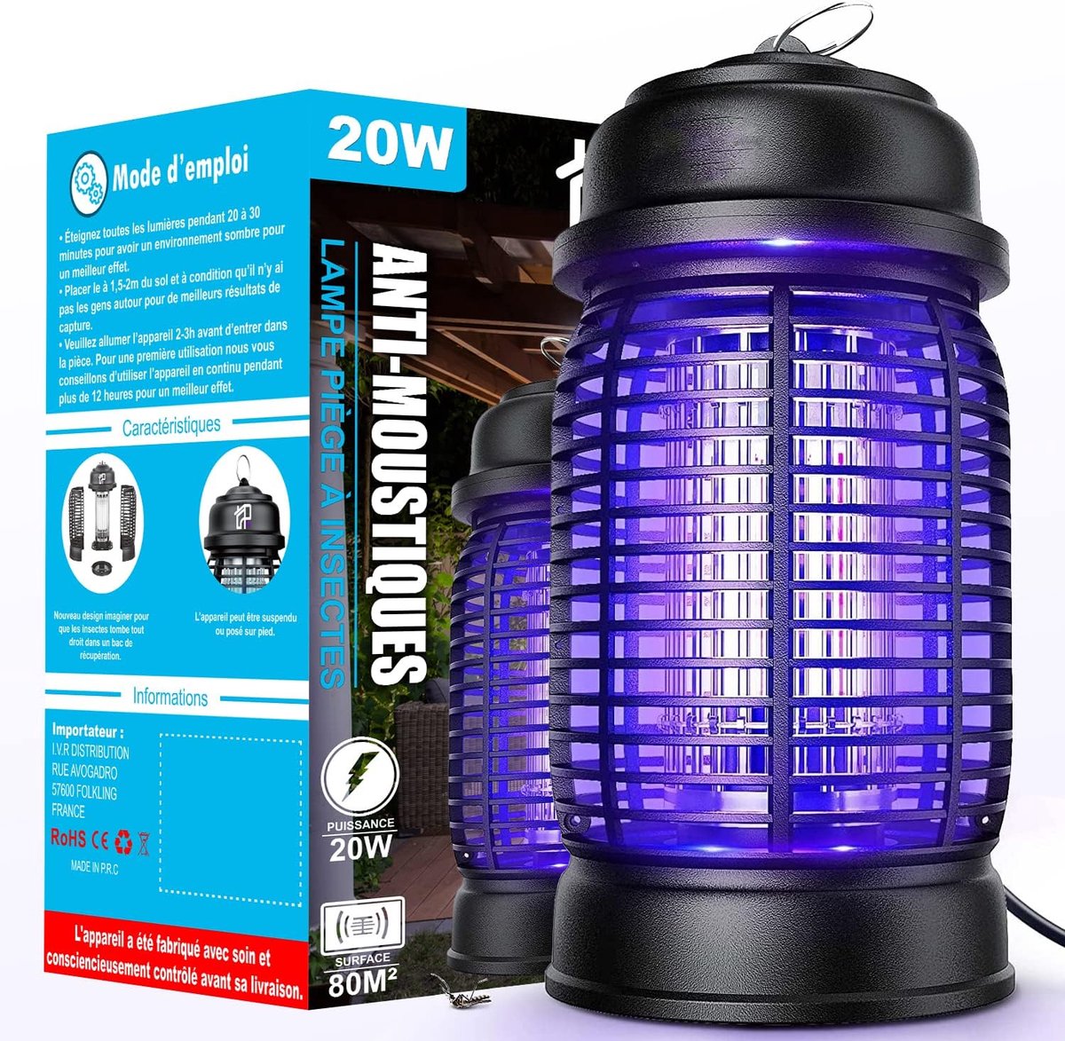 SnelShoppen - UV Light 360° Mosquito Light 20W - Elektrische Insectenverdelger - Insectenbestrijding Binnen Buiten - Chemisch Vrij - Ideaal voor Tuin,