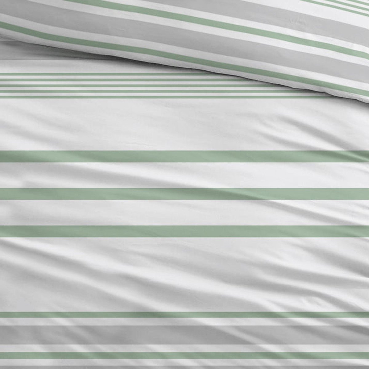 Sleepnight Dekbedovertrek Flanel Indra Groen - 140 x 200/220 cm + 1 kussensloop - [Grijs,Groen]