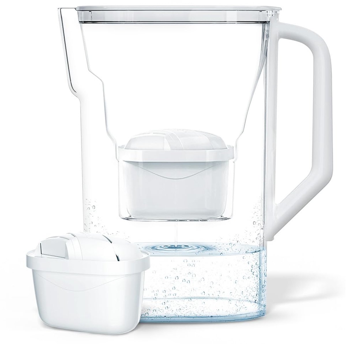 SnelShoppen - Waterfilterkan 2.7L - Compatibel met Ovalen Filters - Vermindert Kalker - Incl. 1 Filter Cartridge - Wit voor Keuken en Thuisgebruik
