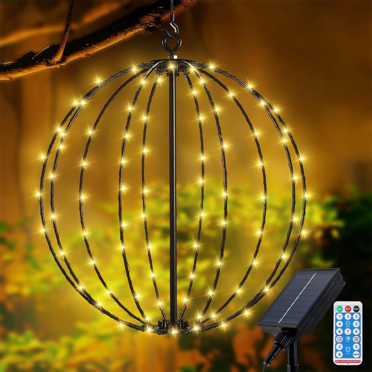 SnelShoppen - Solar String Lights Tuin | Metaal Solar Lantaarnverlichting | 120 LED Waterdichte Hanglampen met Afstandsbediening | 8 Verlichtingsmodi
