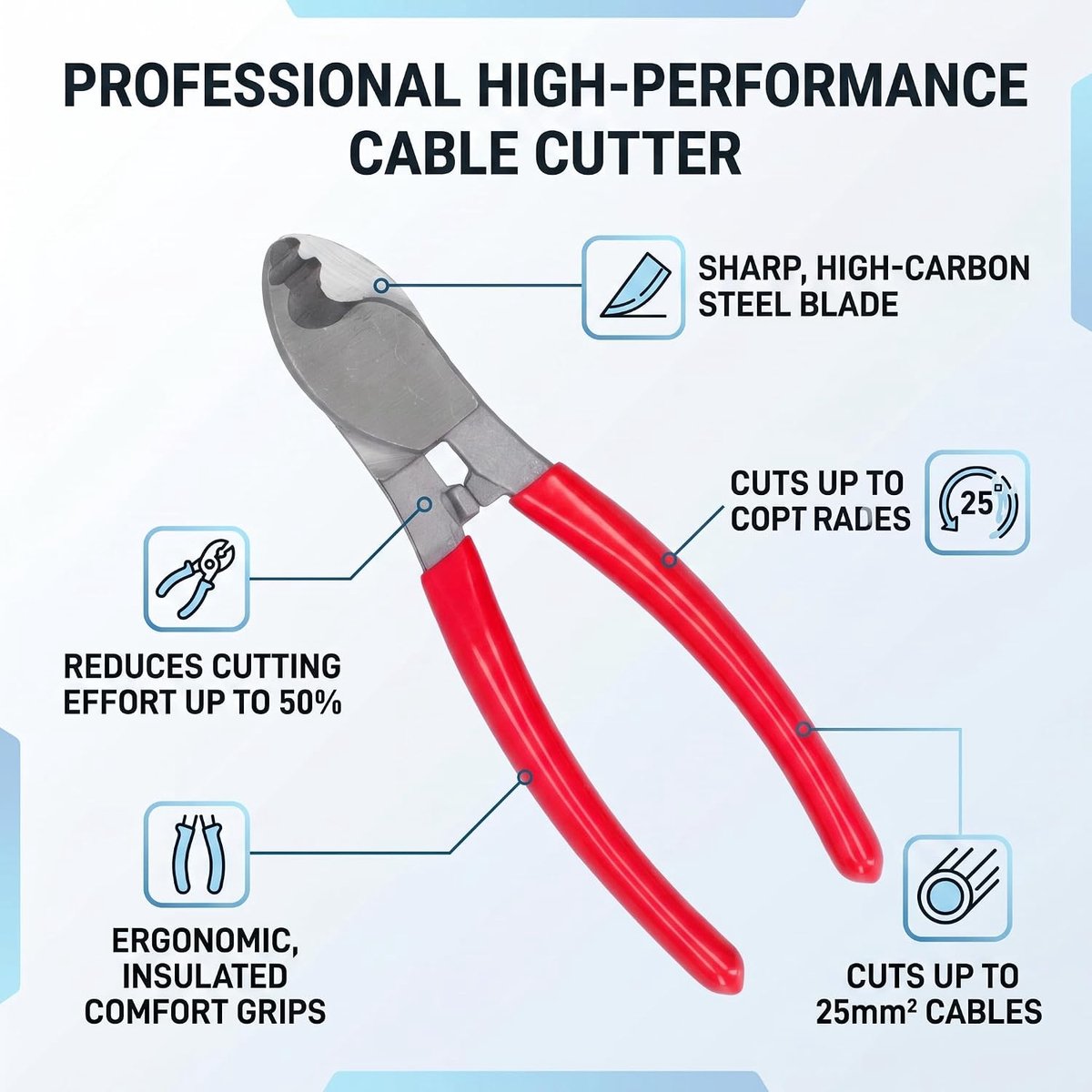SnelShoppen - Cable Pliers Kabelsnijder voor Aluminium, Koper, Communicatiekabels - Draagbare Isolatieknipper met Plastic Handvat, Antislip en Oliebes