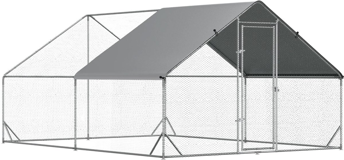 XXL Kippenren 3x4x2 m – Buitenverblijf met Schaduwdak – Zilvergrijs