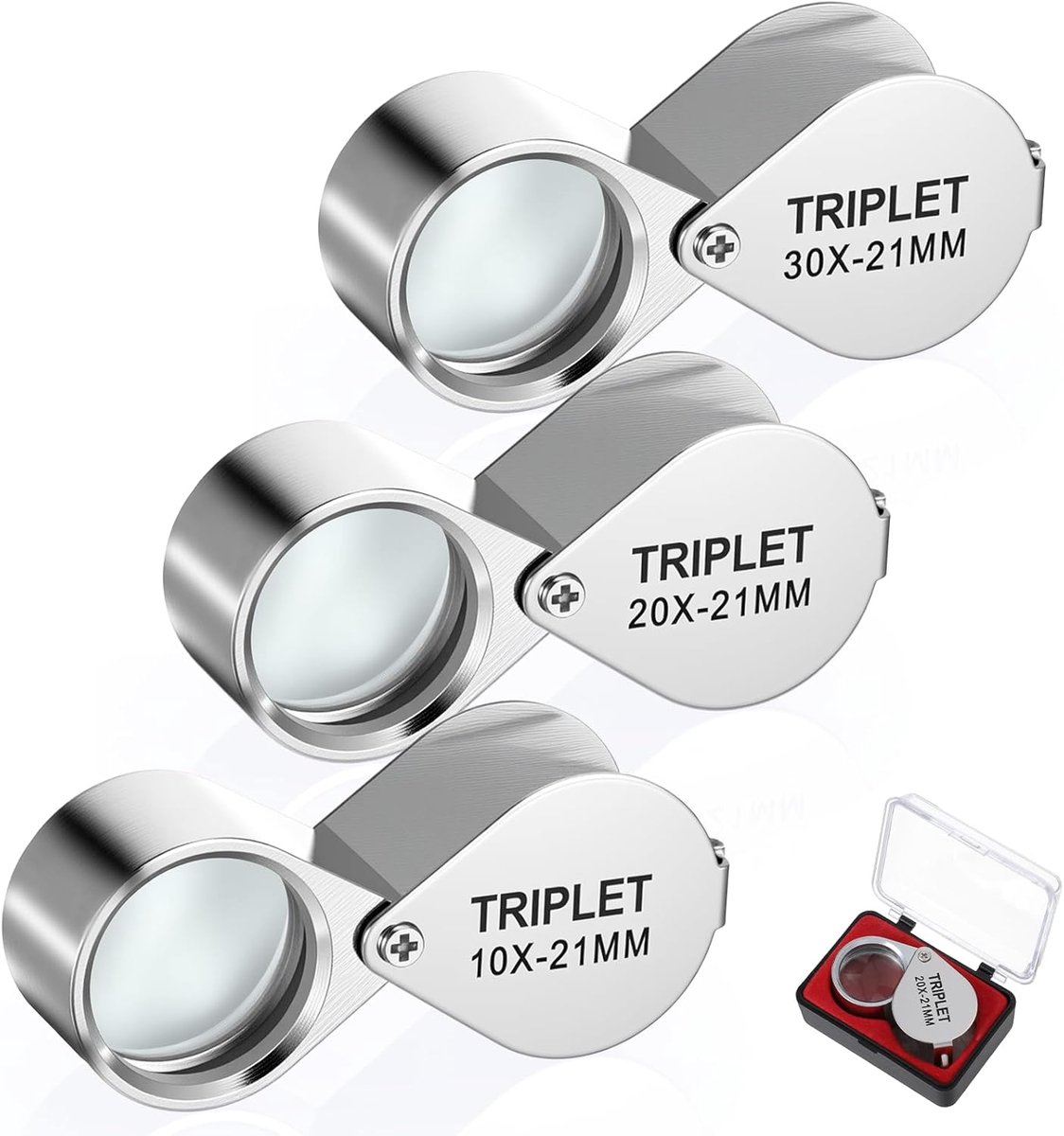 SnelShoppen - 10X, 20X en 30X Vergrootglas, Vouwbaar Handheld Magnifier, Pocket Vergrootglas voor Juwelen, Munten, Diamanten, Cadeau in Exclusieve Doo