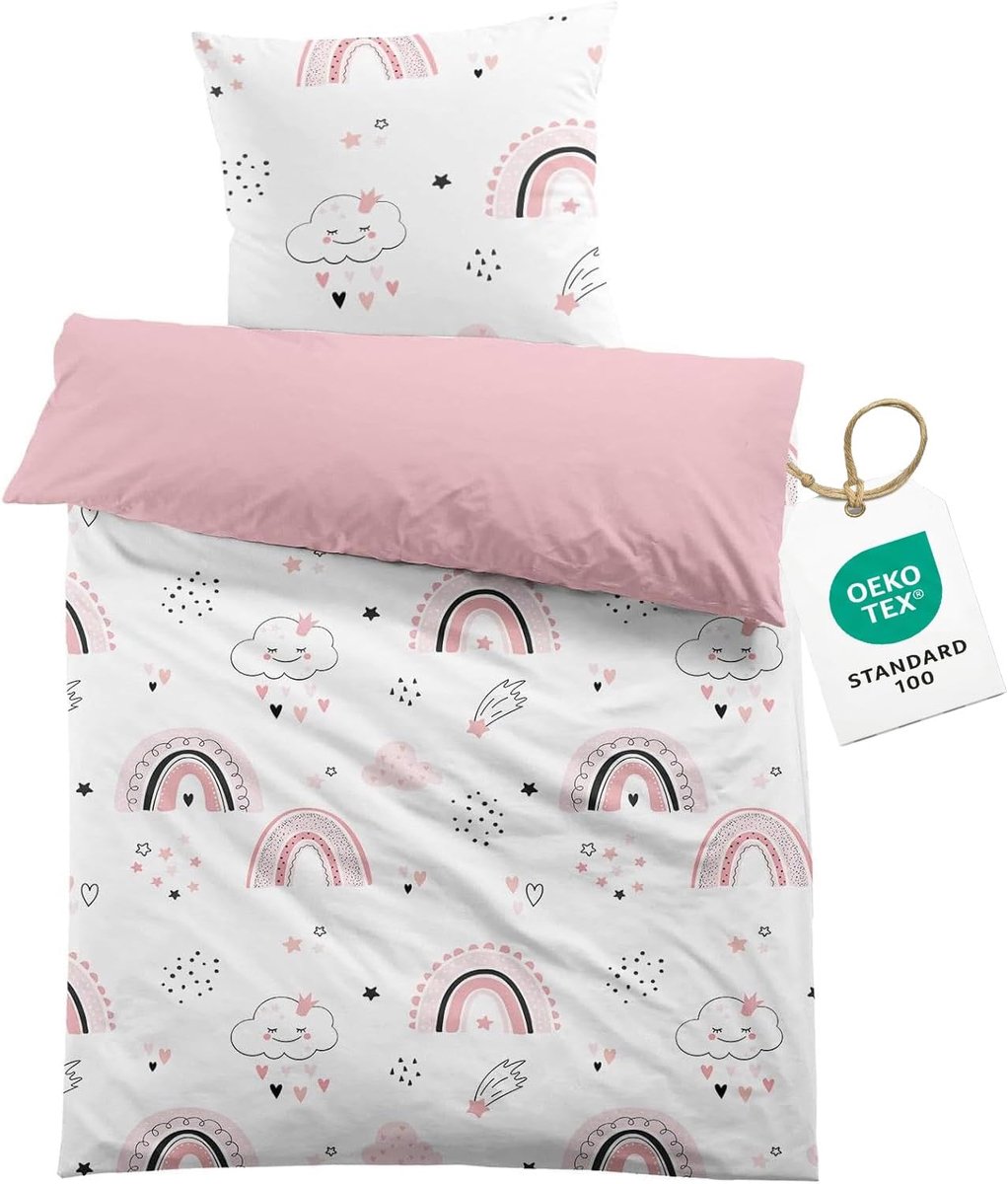 SnelShoppen - Rainbow Dekbedovertrek 135 x 200 cm Roze Jongens Beddengoed Set Microfiber Dekbedhoes en 1 Kussensloop 80 x 80 cm